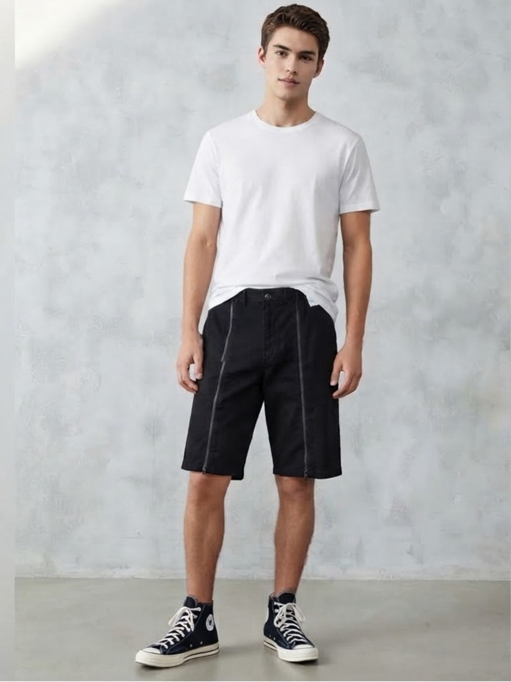 ZIP-DETAIL DENIM BERMUDA SHORTS